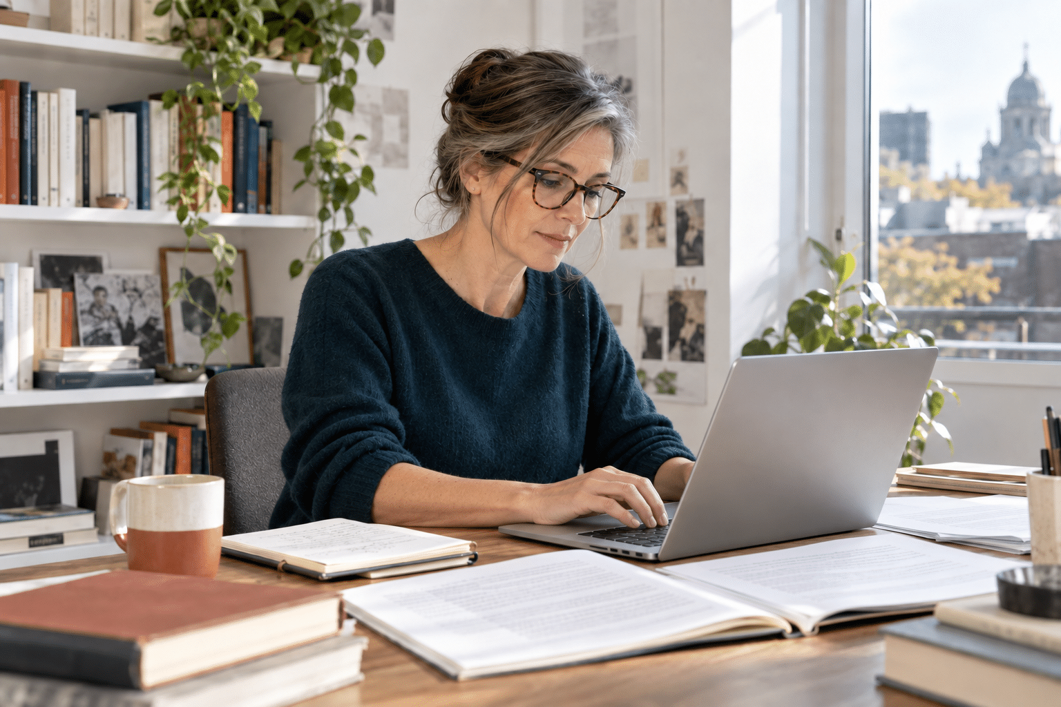 Professionnelle de l’édition révisant un manuscrit